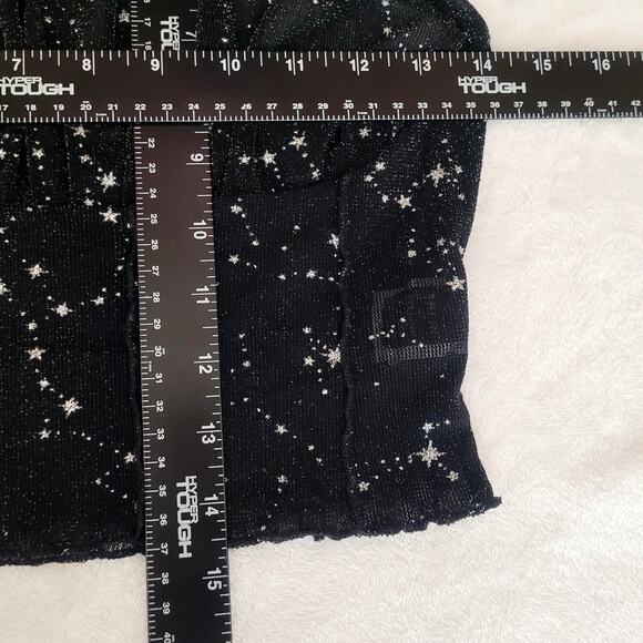 Sz L Black Mesh Sheer Crop Top Cami Celestial Stars Glitter Whimsical Fairy Dust - Picture 6 of 6